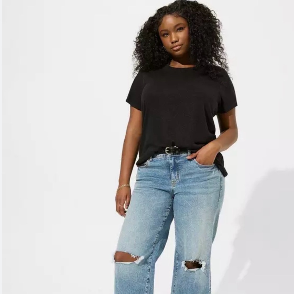 Torrid Lightweight Linen Blend Crew Neck Tee Black sz 5X